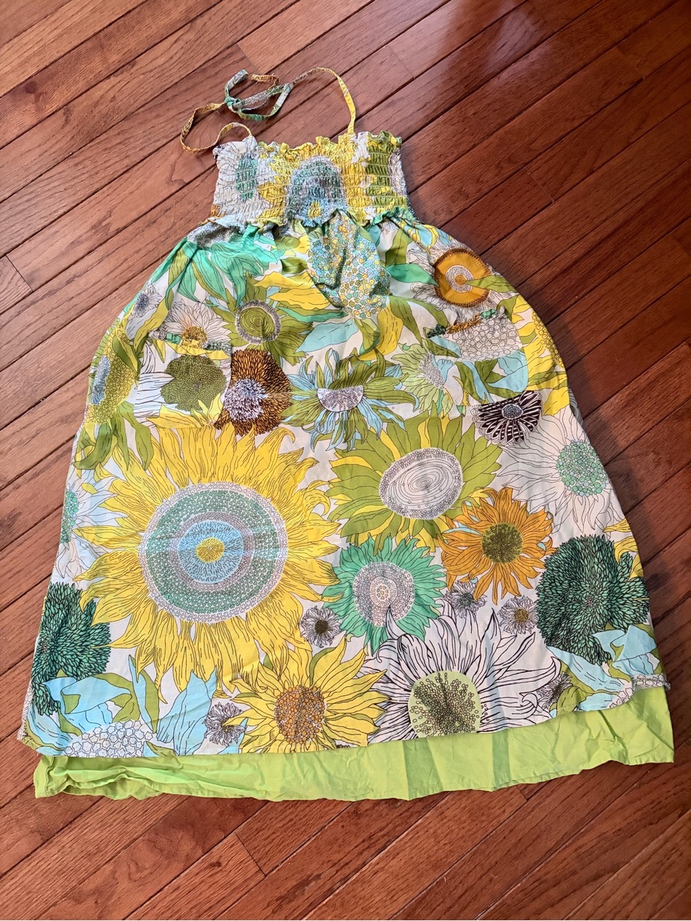 Floral Sunflower Print Halter Sundress in Yellow & Green